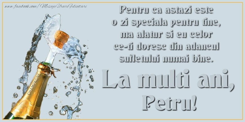 Pentru ca astazi este o zi speciala pentru tine, ma alatur si eu celor ce-ti doresc din adancul sufletului numai bine. La multi an, Petru
