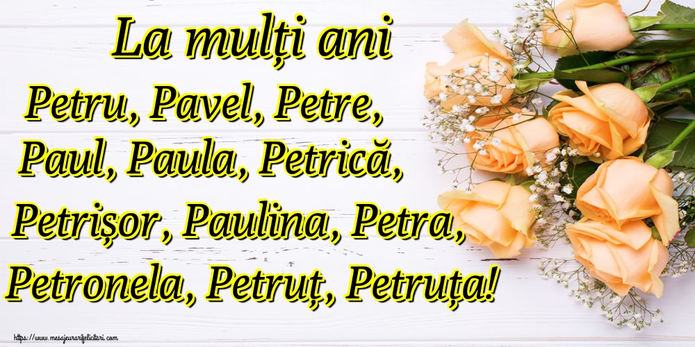 La mulți ani Petru, Pavel, Petre, Paul, Paula, Petrică, Petrișor, Paulina, Petra, Petronela, Petruț, Petruța!