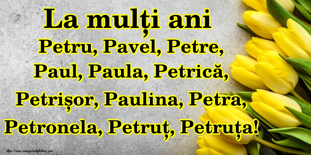 La mulți ani Petru, Pavel, Petre, Paul, Paula, Petrică, Petrișor, Paulina, Petra, Petronela, Petruț, Petruța!