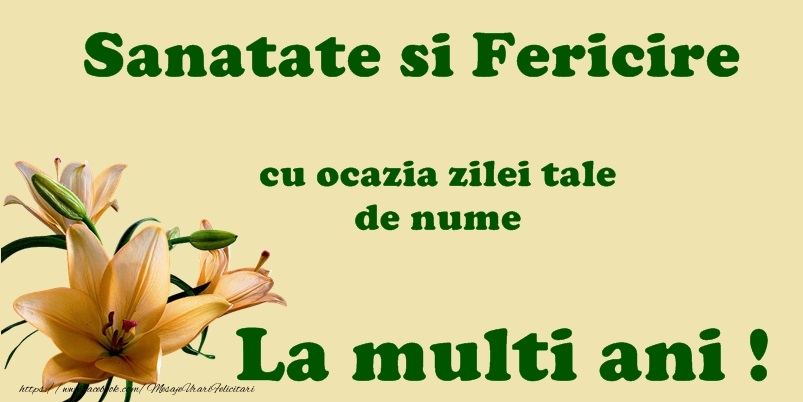 Sanatate si fericire cu ocazia zilei tale de nume La multi ani!
