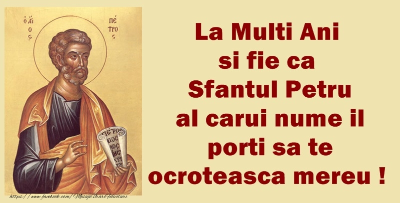La multi ani si fie ca Sfantul Petru al carui nume il porti sa te ocroteasca mereu!