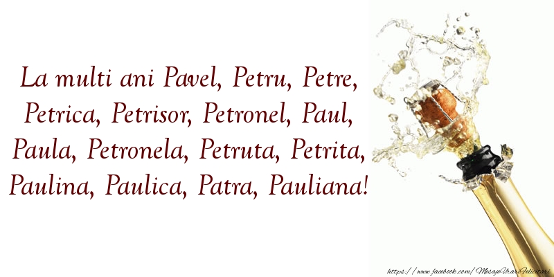 La multi ani Pavel, Petru, Petre, Petrica, Petrisor, Petronel, Paul, Paula, Petronela, Petruta, Petrita, Paulina, Paulica, Patra, Pauliana!