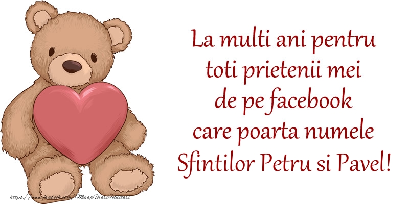 La multi ani pentru toti prietenii mei de pe facebook care poarta numele Sfintilor Petru si Pavel!
