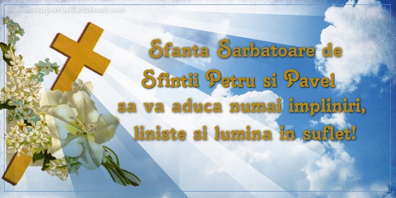 Sfanta Sarbatoare de Sfintii Petru si Pavel sa va aduca numai impliniri, liniste si lumina in suflet!