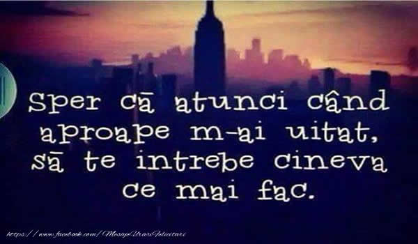 Sper ca atunci cand aproape m-ai uitat, sa te intrebe cineva ce mai fac.