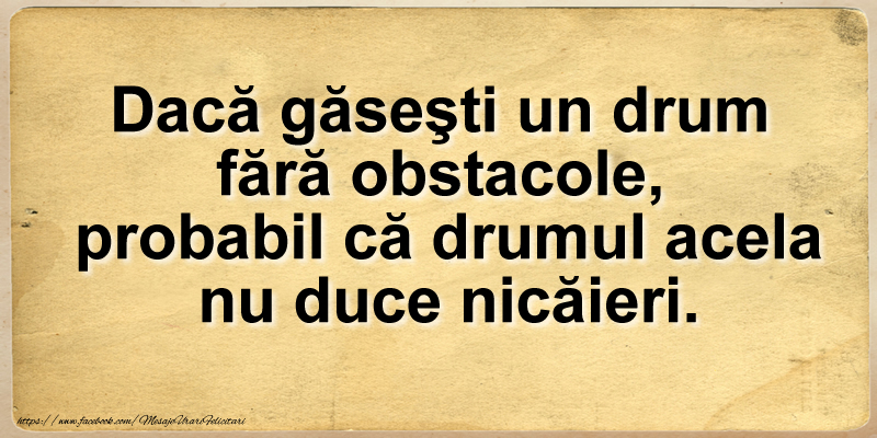 Felicitari de prietenie - Dacă gasesti un drum fara obstacole, probabil ca drumul acela nu duce nicaieri. - mesajeurarifelicitari.com
