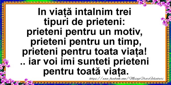 Felicitari de prietenie - In viata intalnim trei tipuri de prieteni - mesajeurarifelicitari.com