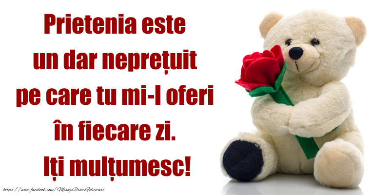 Felicitari de prietenie - Prietenia este un dar neprețuit pe care tu mi-l oferi în fiecare zi. Iți mulțumesc! - mesajeurarifelicitari.com