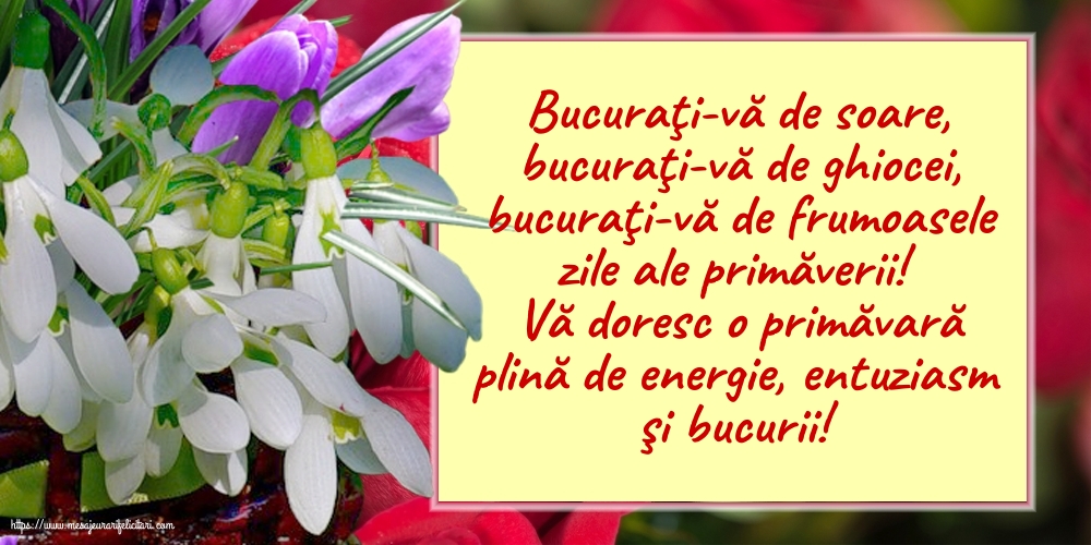 Vă doresc o primăvară plină de energie, entuziasm şi bucurii!