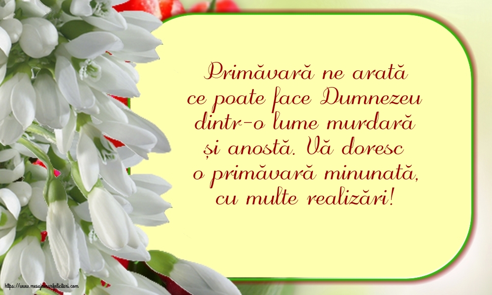 Primavara Vă doresc o primăvară minunată, cu multe realizări!