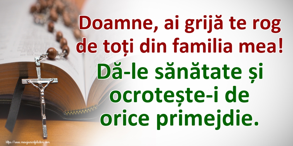 Doamne, ai grijă te rog de toți din familia mea! Dă-le sănătate și ocrotește-i de orice primejdie.