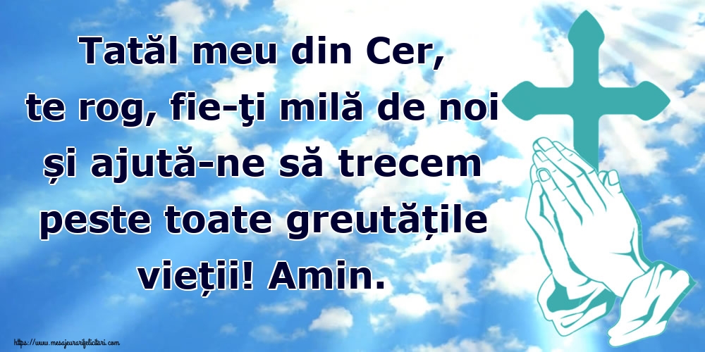 Tatăl meu din Cer, te rog, fie-ţi milă de noi și ajută-ne să trecem peste toate greutățile vieții! Amin.
