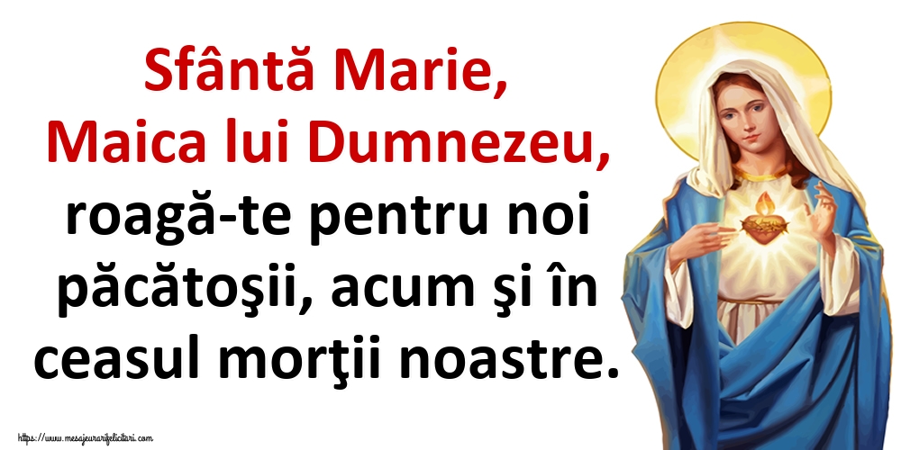 Imagini religioase - Sfântă Marie, Maica lui Dumnezeu, roagă-te pentru noi păcătoşii, acum şi în ceasul morţii noastre. - mesajeurarifelicitari.com