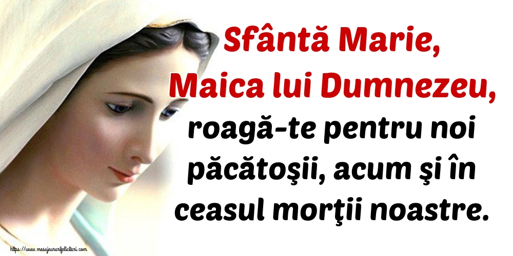 Imagini religioase - Sfântă Marie, Maica lui Dumnezeu, roagă-te pentru noi păcătoşii, acum şi în ceasul morţii noastre. - mesajeurarifelicitari.com