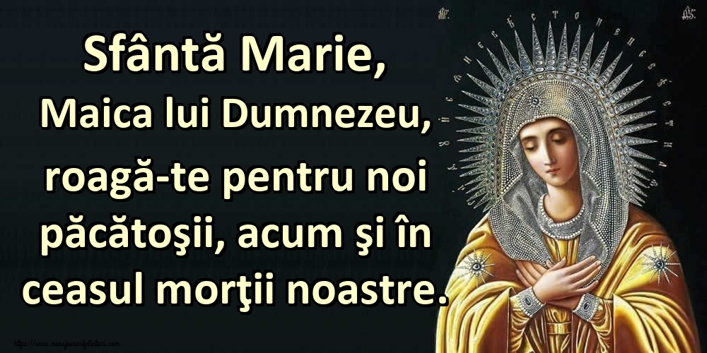 Imagini religioase - Sfântă Marie, Maica lui Dumnezeu, roagă-te pentru noi păcătoşii, acum şi în ceasul morţii noastre. - mesajeurarifelicitari.com