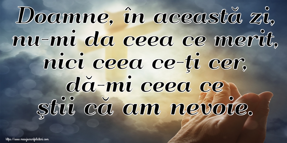 Doamne, în această zi, nu-mi da ceea ce merit, nici ceea ce-ţi cer, dă-mi ceea ce ştii că am nevoie.