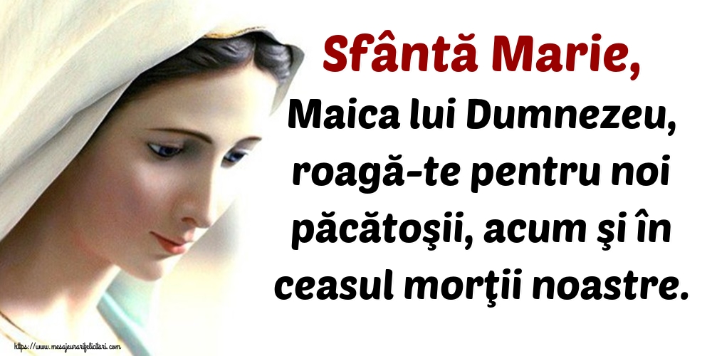Imagini religioase - Sfântă Marie, Maica lui Dumnezeu, roagă-te pentru noi păcătoşii, acum şi în ceasul morţii noastre. - mesajeurarifelicitari.com