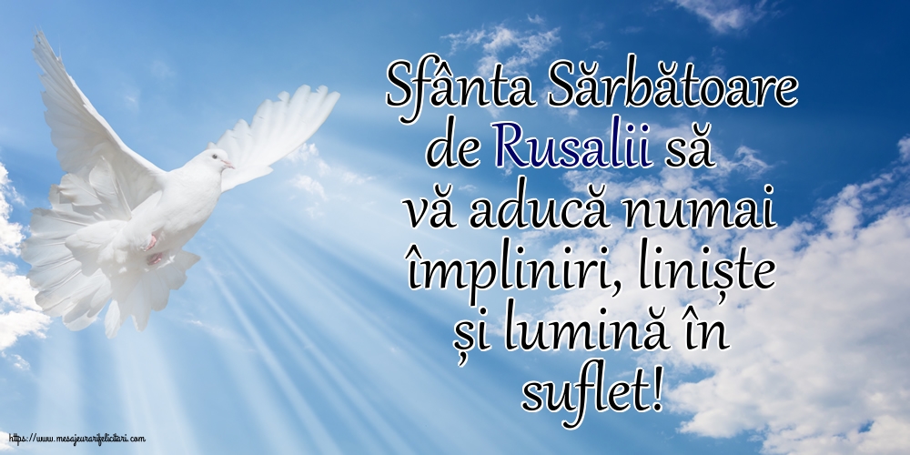 Rusalii Sfânta Sărbătoare de Rusalii să vă aducă numai împliniri, liniște și lumină în suflet!