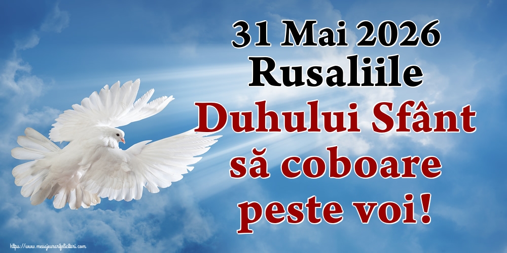 31 Mai 2026 Rusaliile Duhului Sfânt să coboare peste voi!