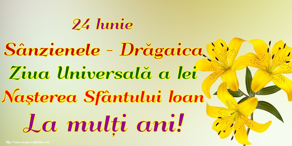 Felicitari de Sanziene - 24 Iunie Sânzienele - Drăgaica Ziua Universală a Iei Naşterea Sfântului Ioan La mulți ani! - mesajeurarifelicitari.com