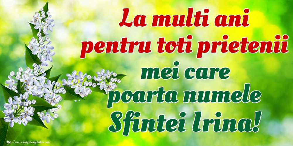La multi ani pentru toti prietenii mei care poarta numele Sfintei Irina!