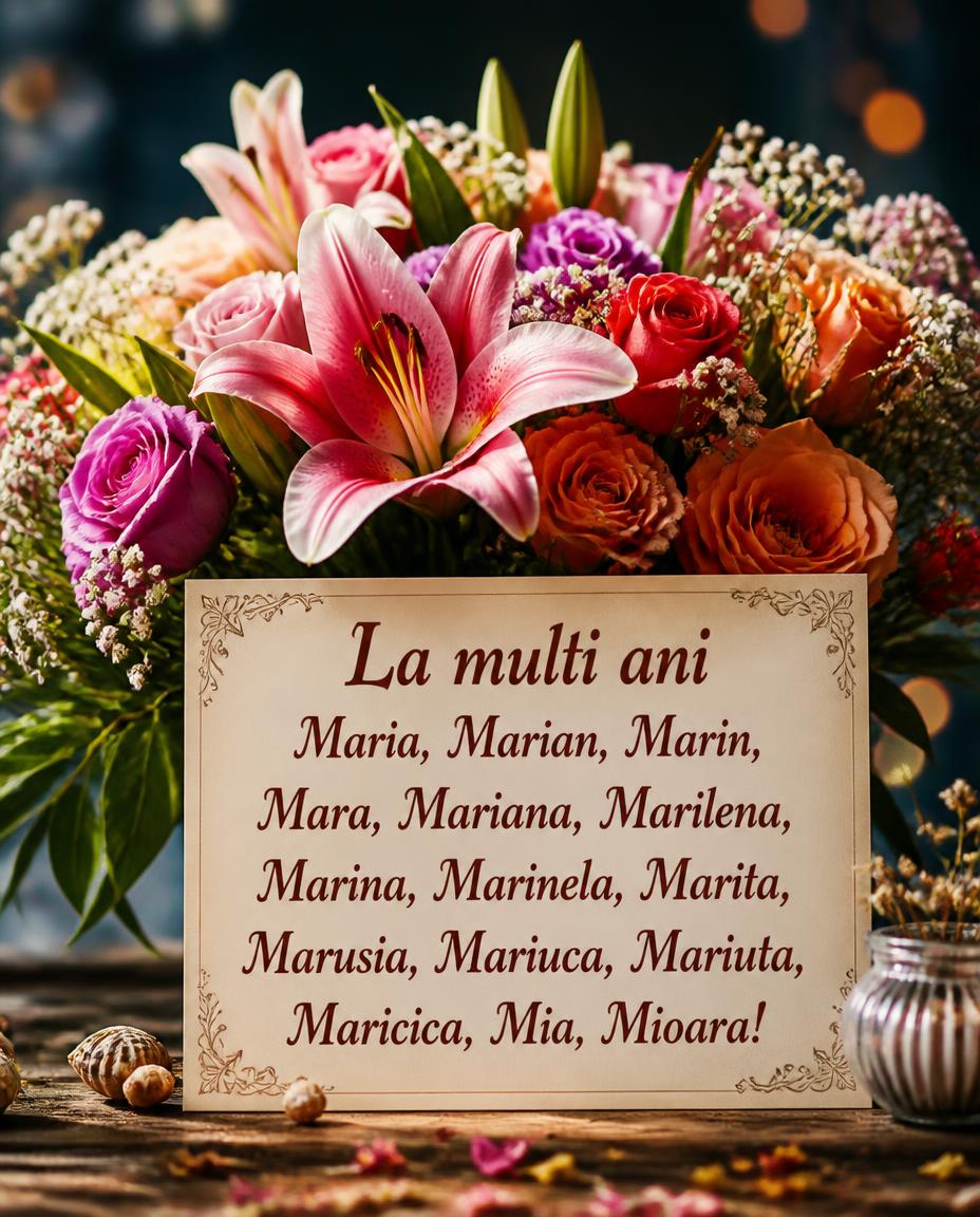 La multi ani Maria, Marian, Marin, Mara, Mariana, Marilena, Marina, Marinela, Marita, Marusia, Mariuca, Mariuta, Maricica, Mia, Mioara!