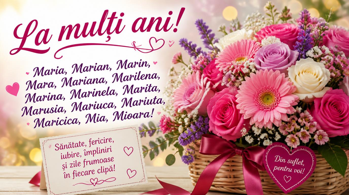 La multi ani Maria, Marian, Marin, Mara, Mariana, Marilena, Marina, Marinela, Marita, Marusia, Mariuca, Mariuta, Maricica, Mia, Mioara!
