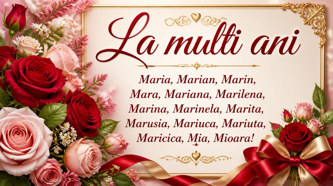 La multi ani Maria, Marian, Marin, Mara, Mariana, Marilena, Marina, Marinela, Marita, Marusia, Mariuca, Mariuta, Maricica, Mia, Mioara!