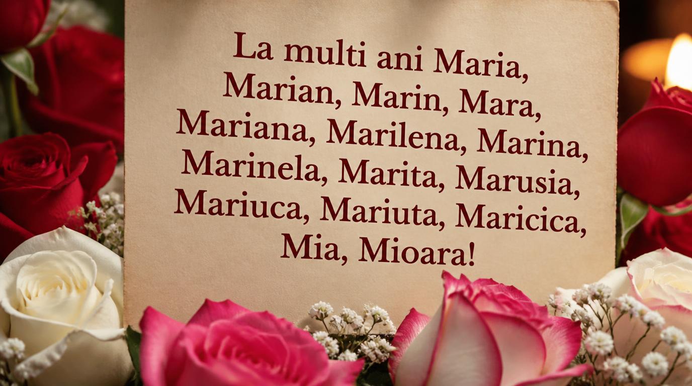 La multi ani Maria, Marian, Marin, Mara, Mariana, Marilena, Marina, Marinela, Marita, Marusia, Mariuca, Mariuta, Maricica, Mia, Mioara!