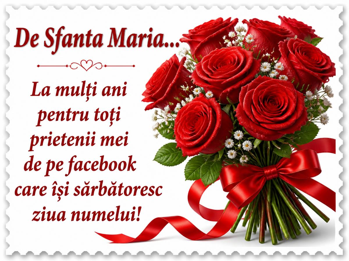 Felicitari de Sfanta Maria - De Sfanta Maria ... La multi ani pentru toti prietenii mei de pe facebook care isi sarbatoresc ziua numelui! - mesajeurarifelicitari.com