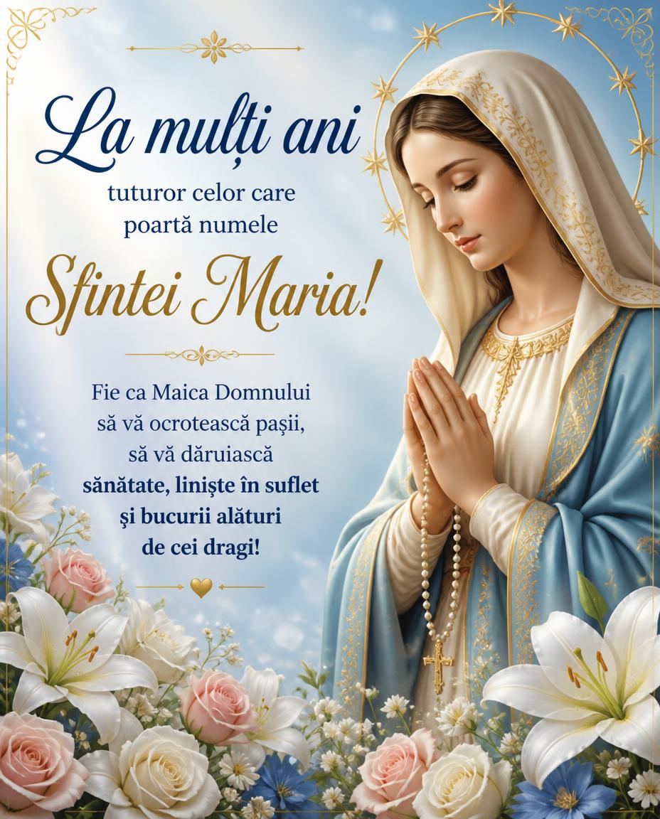 La mulți ani tuturor celor care poartă numele Sfintei Maria