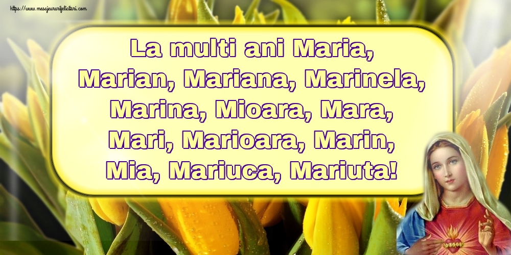 La multi ani Maria, Marian, Mariana, Marinela, Marina, Mioara, Mara, Mari, Marioara, Marin, Mia, Mariuca, Mariuta!
