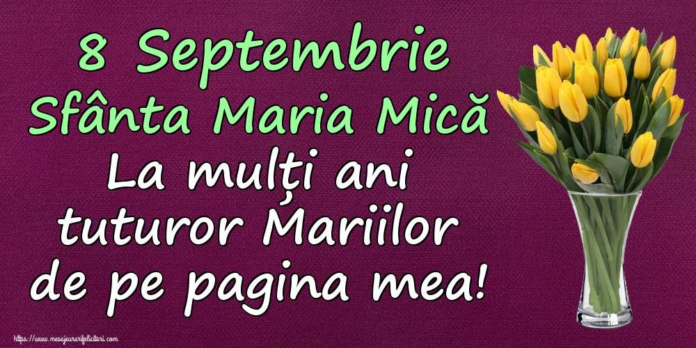 Felicitari de Sfanta Maria Mica - 8 Septembrie Sfânta Maria Mică La mulți ani tuturor Mariilor de pe pagina mea! - mesajeurarifelicitari.com