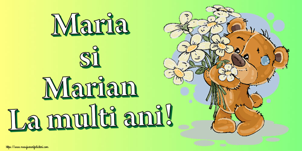 Felicitari de Sfanta Maria Mica - Maria si Marian La multi ani! ~ ursulet cu flori - mesajeurarifelicitari.com