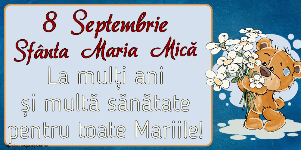 Sfanta Maria Mica 8 Septembrie Sfânta Maria Mică La mulți ani și multă sănătate pentru toate Mariile! ~ ursulet cu flori