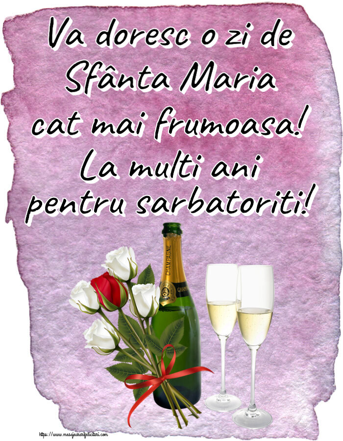 Sfanta Maria Mica Va doresc o zi de Sfânta Maria cat mai frumoasa! La multi ani pentru sarbatoriti! ~ 4 trandafiri albi și unul roșu