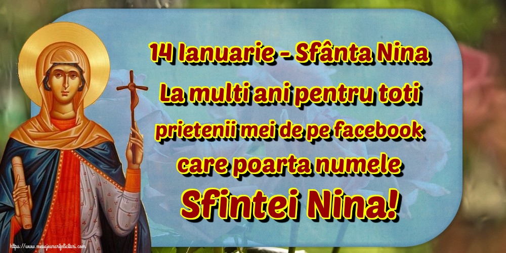 Felicitari de Sfanta Nina - 14 Ianuarie - Sfânta Nina La multi ani pentru toti prietenii mei de pe facebook care poarta numele Sfintei Nina! - mesajeurarifelicitari.com