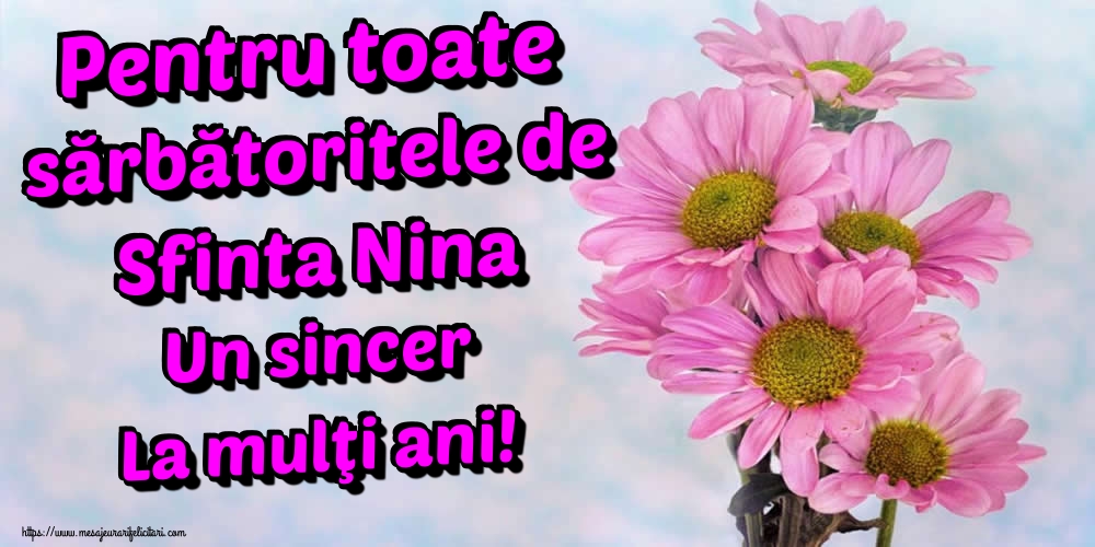 Pentru toate sărbătoritele de Sfinta Nina Un sincer La mulţi ani!