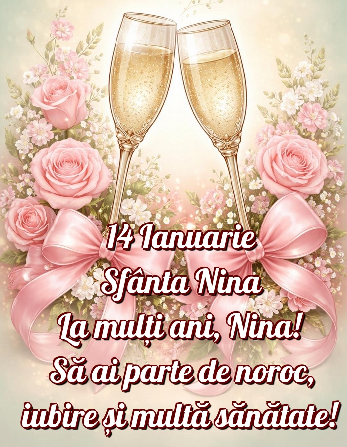 14 Ianuarie Sfânta Nina La mulți ani, Nina! Să ai parte de noroc, iubire și multă sănătate!