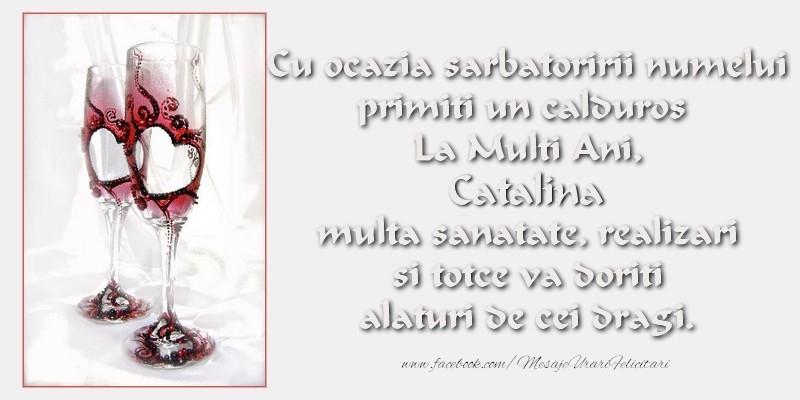 Cu ocazia sarbatoririi numelui primiti un calduros La Multi Ani, Catalina multa sanatate, realizari si totce va doriti alaturi de cei dragi.