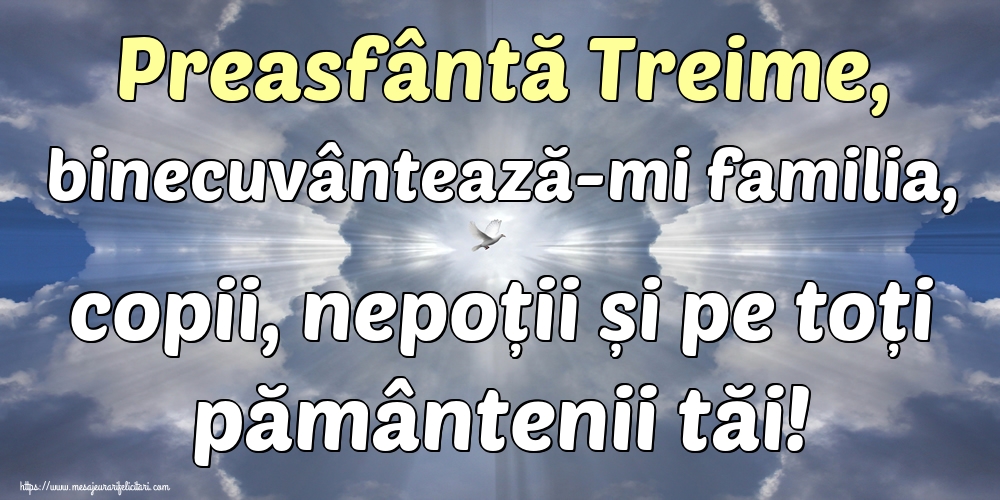 Preasfântă Treime, binecuvântează-mi familia, copii, nepoții și pe toți pământenii tăi!