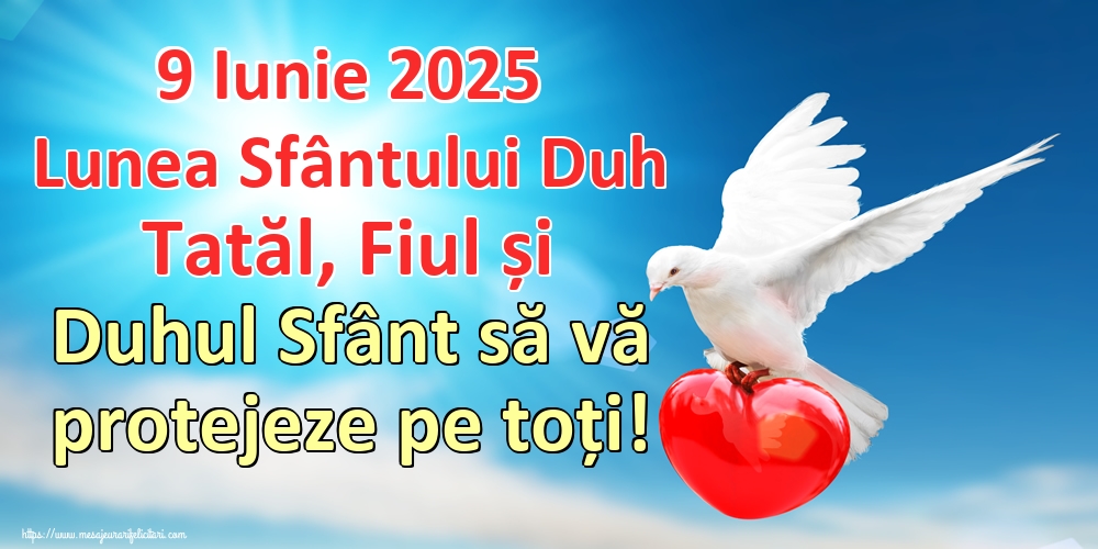 9 Iunie 2025 Lunea Sfântului Duh Tatăl, Fiul și Duhul Sfânt să vă protejeze pe toți!