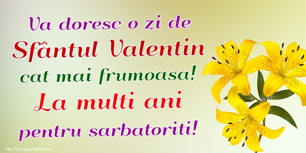 Va doresc o zi de Sfântul Valentin cat mai frumoasa! La multi ani pentru sarbatoriti!