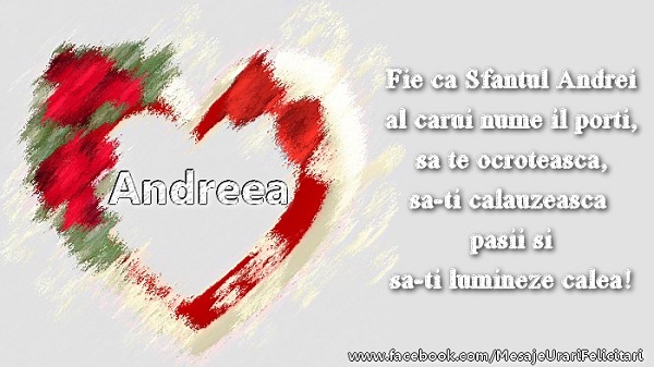 Felicitare cu inima pentru Andreea de Sf. Andrei
