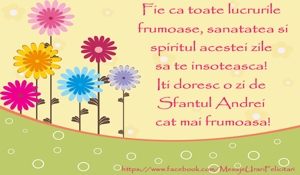 Fie ca toate lucrurile frumoase, sanatatea si spiritul acestei zile sa te insoteasca! Iti doresc o zi de Sfantul Andrei cat mai frumoasa!