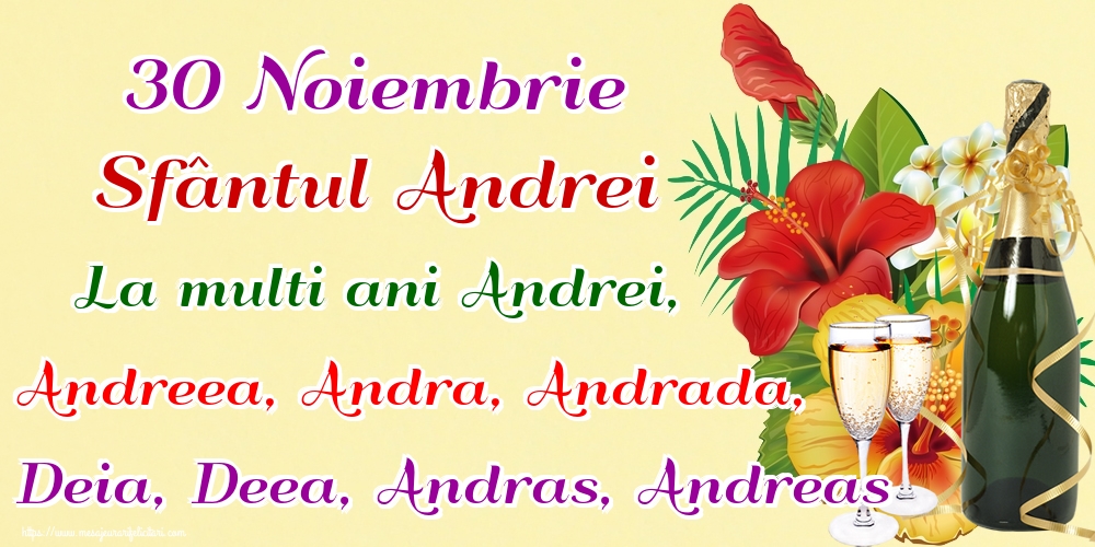 30 Noiembrie Sfântul Andrei La multi ani Andrei, Andreea, Andra, Andrada, Deia, Deea, Andras, Andreas