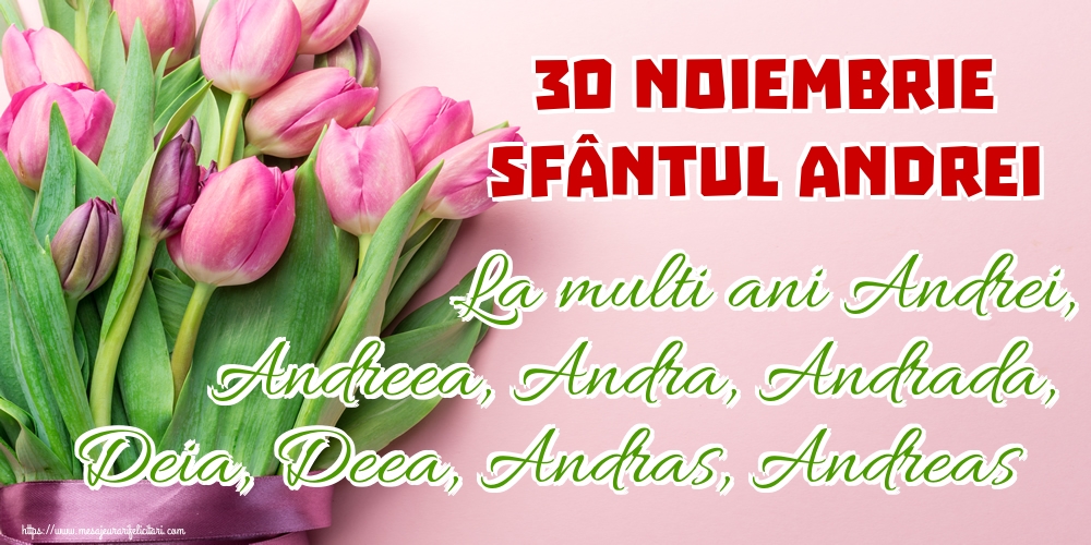 30 Noiembrie Sfântul Andrei La multi ani Andrei, Andreea, Andra, Andrada, Deia, Deea, Andras, Andreas