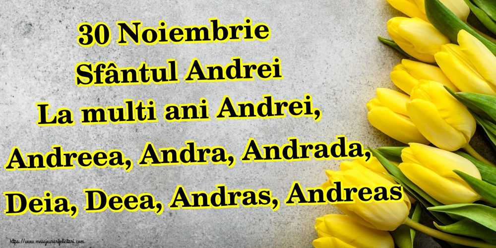 30 Noiembrie Sfântul Andrei La multi ani Andrei, Andreea, Andra, Andrada, Deia, Deea, Andras, Andreas