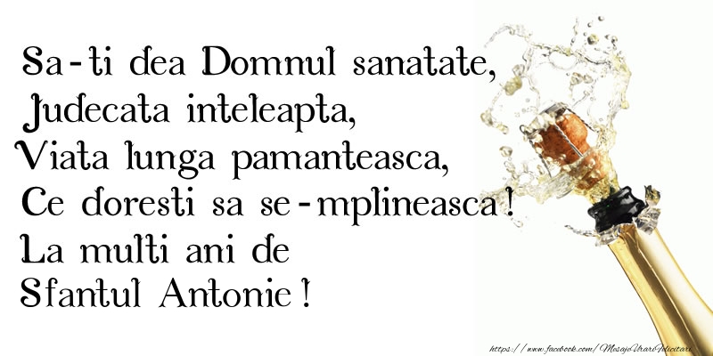Sa-ti dea Domnul sanatate, Judecata inteleapta, Viata lunga pamanteasca, Ce doresti sa se-mplineasca! La multi ani de Sfantul Antonie!