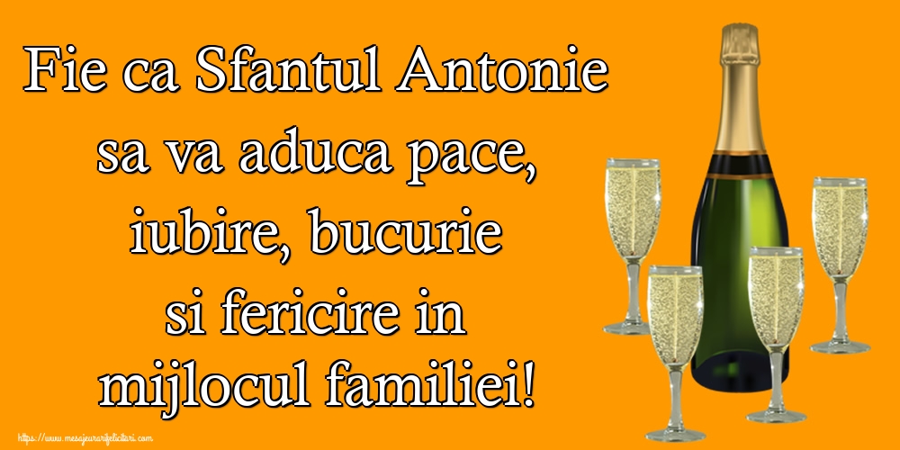 Felicitari de Sfantul Antonie cel Mare - Fie ca Sfantul Antonie sa va aduca pace, iubire, bucurie si fericire in mijlocul familiei! - mesajeurarifelicitari.com